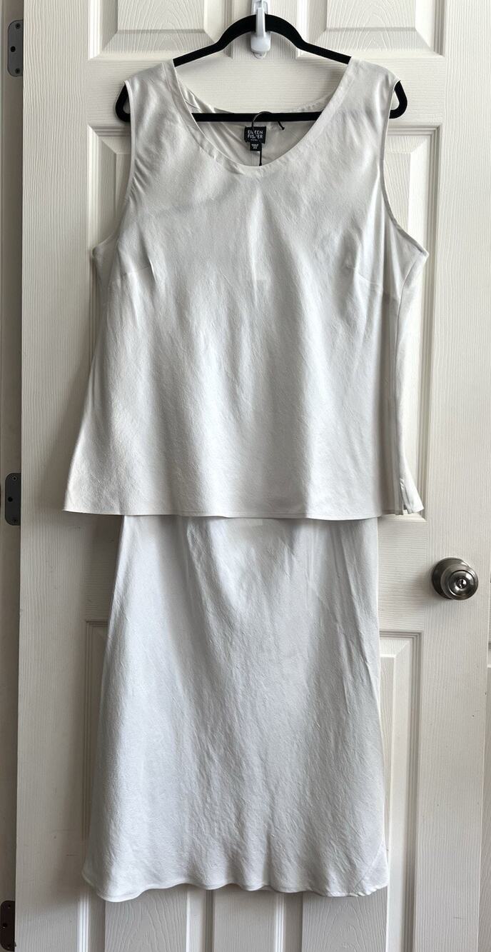 EILEEN FISHER 2 Piece 100% Silk Bone Bias Shell 33" Maxi Skirt Set 2X NWT $296